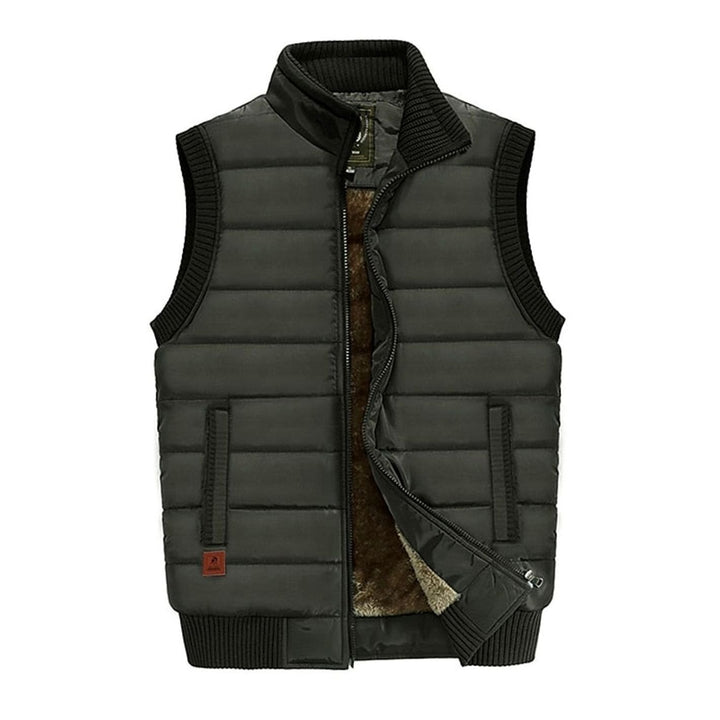 Men's Fleece-Lined Quilted Stand-Collar Sleeveless Vest - Army Green