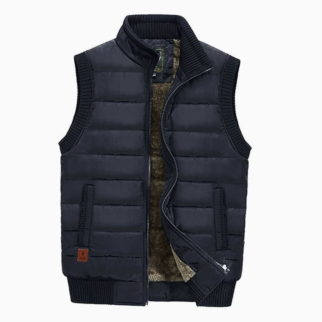 Men's Fleece-Lined Quilted Stand-Collar Sleeveless Vest - Dark Blue