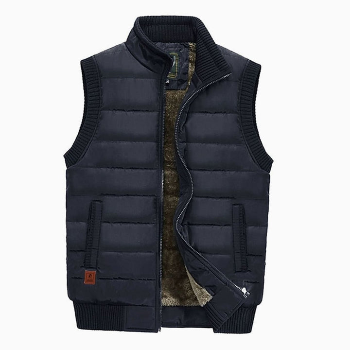 Men's Fleece-Lined Quilted Stand-Collar Sleeveless Vest - Dark Blue