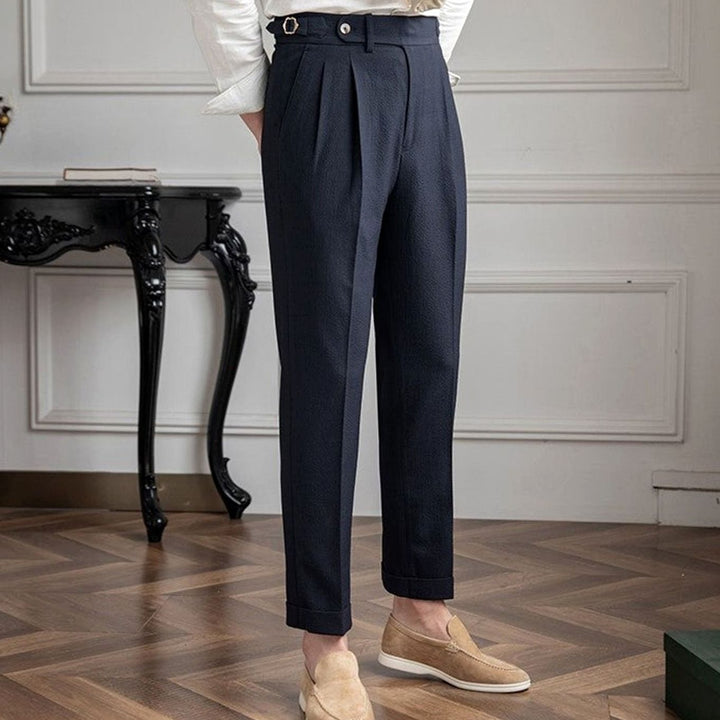 Men's High-Waist Tailored Pleated Trousers Slim Tapered Dress Pants