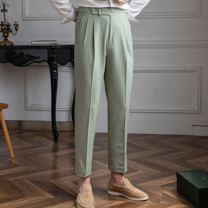 Men's High-Waist Tailored Pleated Trousers Slim Tapered Dress Pants
