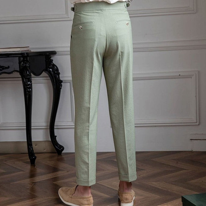 Men's High-Waist Tailored Pleated Trousers Slim Tapered Dress Pants