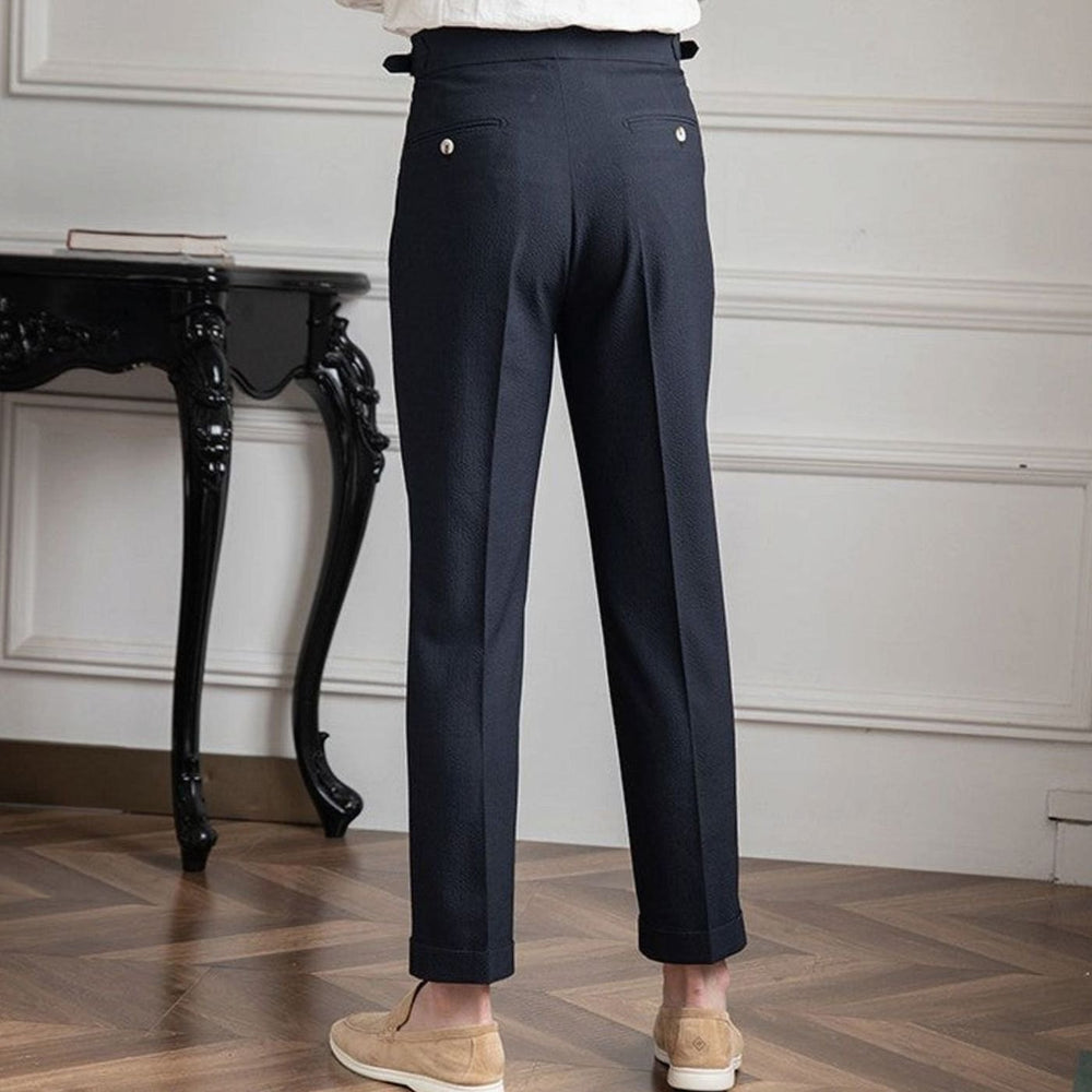 Men's High-Waist Tailored Pleated Trousers Slim Tapered Dress Pants