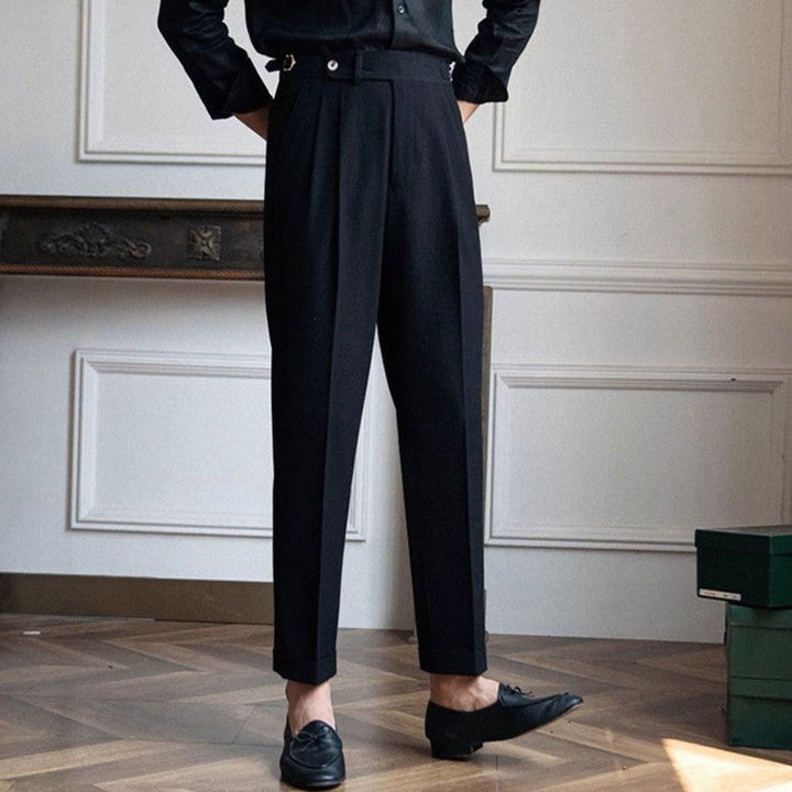 Men's High-Waist Tailored Pleated Trousers Slim Tapered Dress Pants