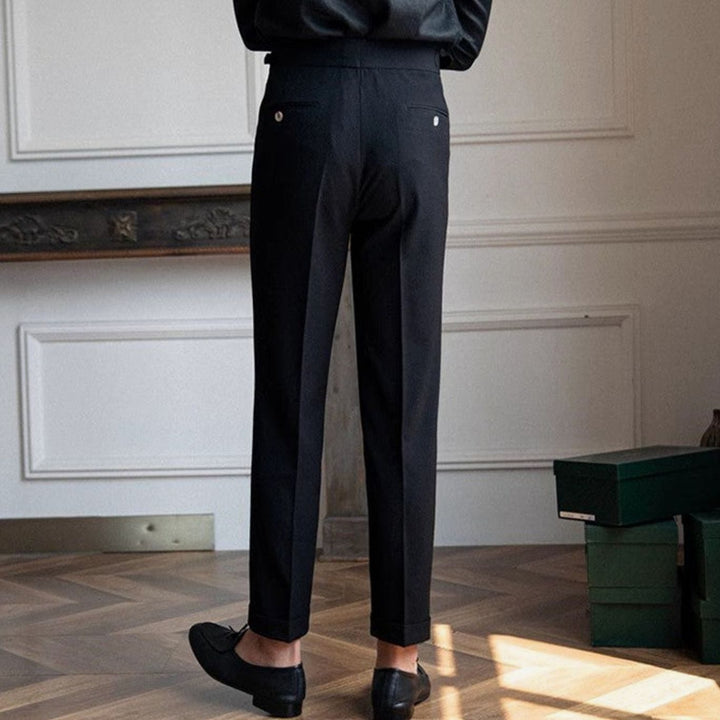 Men's High-Waist Tailored Pleated Trousers Slim Tapered Dress Pants