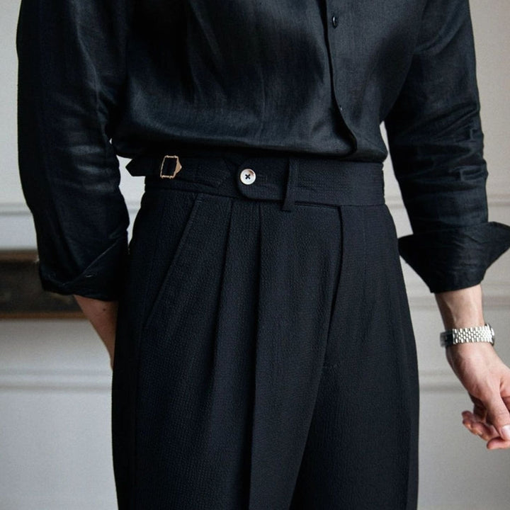 Men's High-Waist Tailored Pleated Trousers Slim Tapered Dress Pants - Black