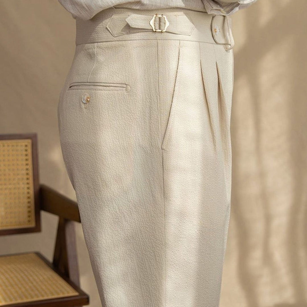 Men's High-Waist Tailored Pleated Trousers Slim Tapered Dress Pants