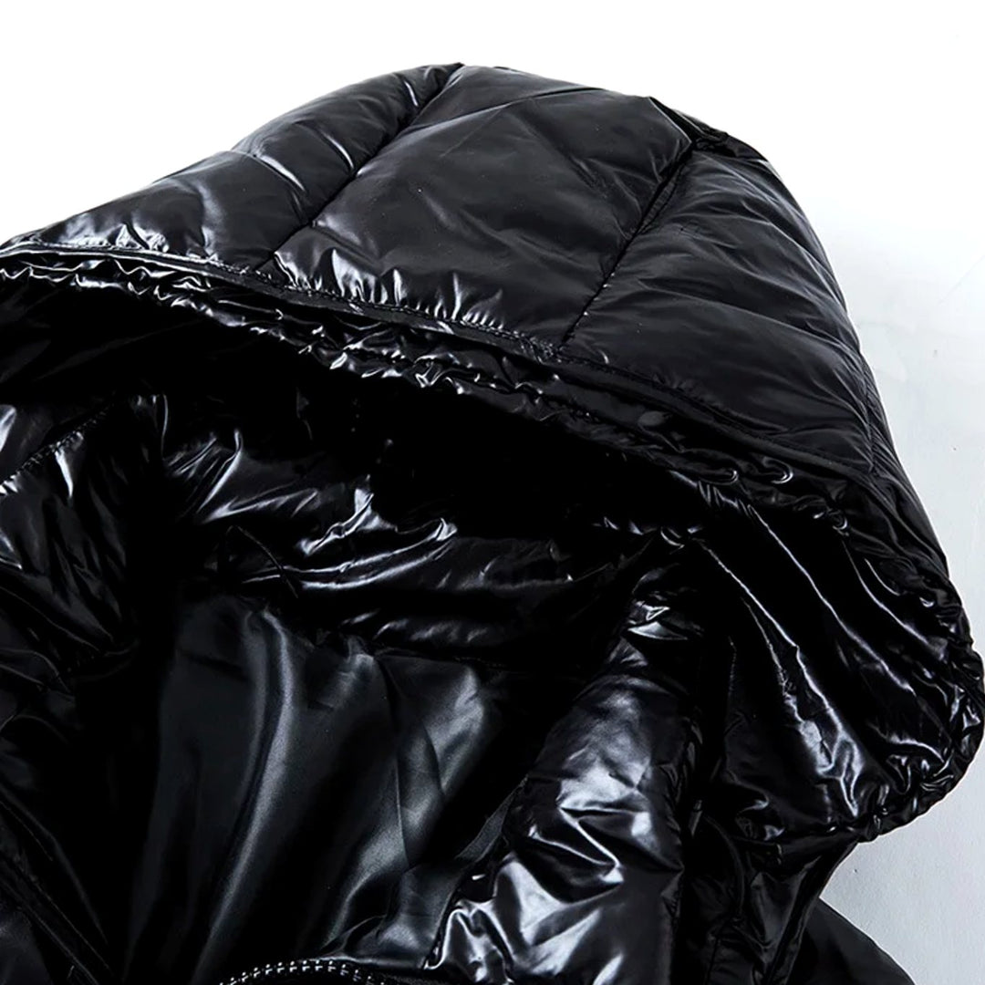 Men's Hooded Insulated Glossy Quilted Jacket Full-Zip Winter Puffer