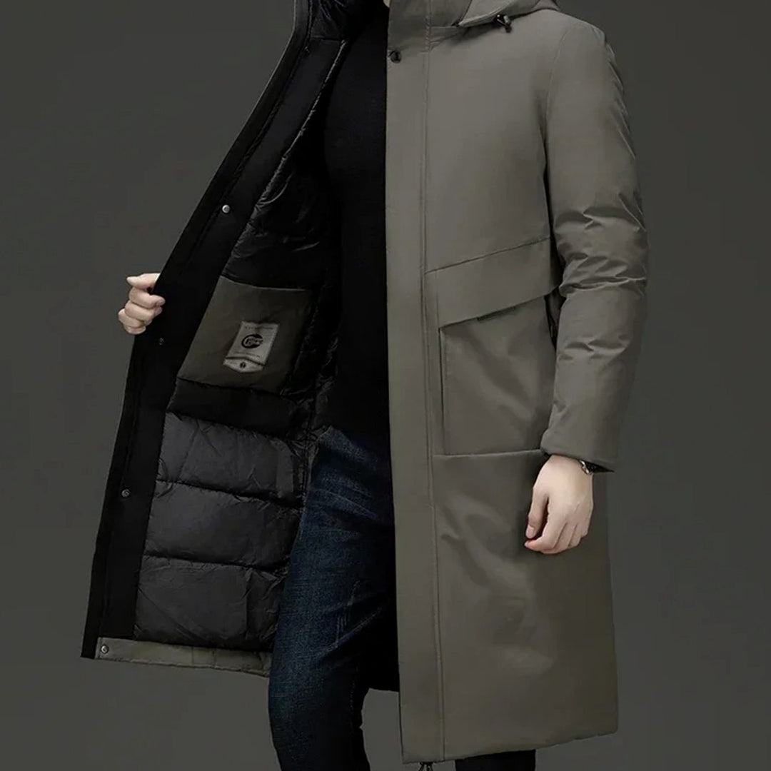 Men's Insulated Hooded Long Puffer Winter Coat - Grey