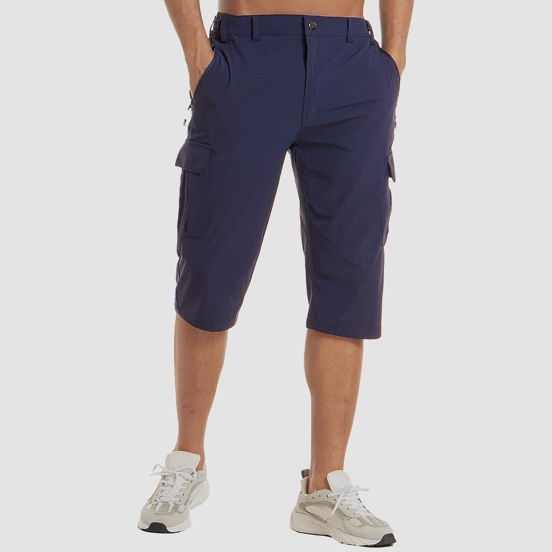 Men's Knee-Length Straight-Fit Cargo Shorts Belt-Loop Waist - Dark Blue