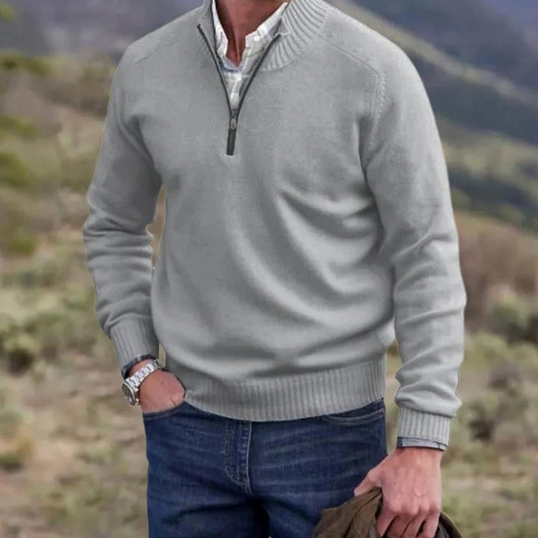 Men's Knit Half-Zip Pullover Jumper Mock Neck Sweater