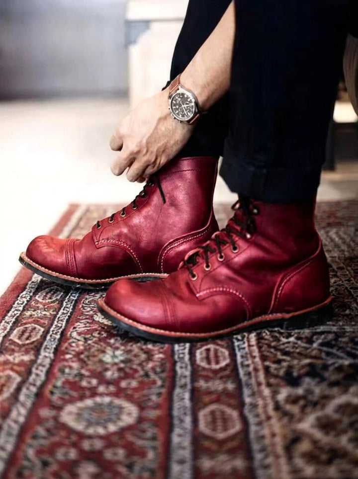 Men's Lace-Up Cap-Toe Leather Ankle Boots - Dark Brown