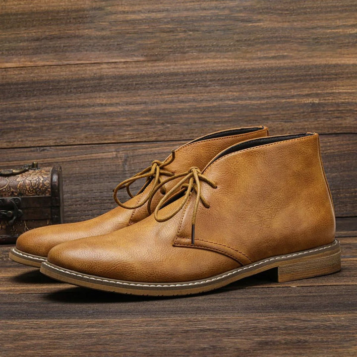 Men's Lace-Up Chukka Boots Faux Leather Ankle - Brown