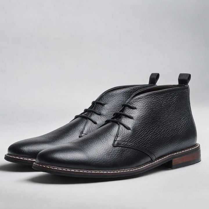 Men's Lace-Up Chukka Boots Faux Leather Ankle - Black