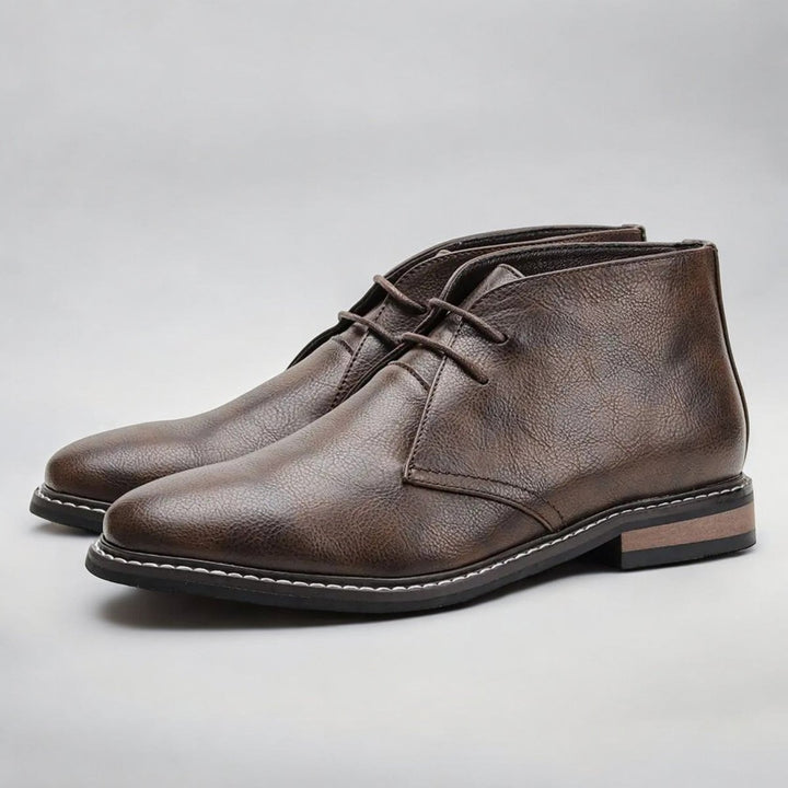 Men's Lace-Up Chukka Boots Faux Leather Ankle - Dark Brown