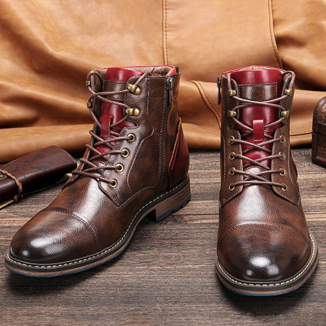 Men's Leather Lace-Up Cap-Toe Oxford Ankle Mens Boots