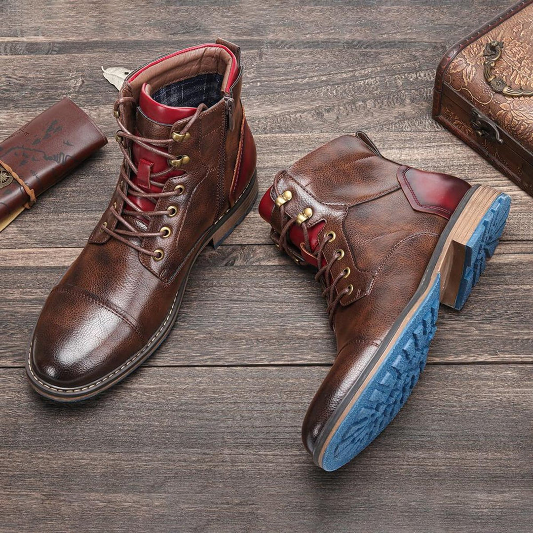 Men's Leather Lace-Up Cap-Toe Oxford Ankle Mens Boots