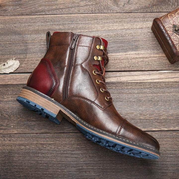 Men's Leather Lace-Up Cap-Toe Oxford Ankle Mens Boots