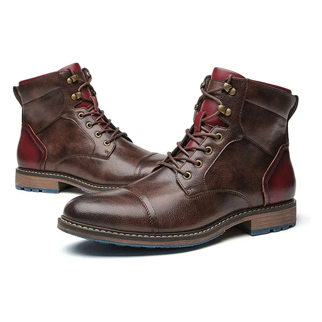 Men's Leather Lace-Up Cap-Toe Oxford Ankle Mens Boots