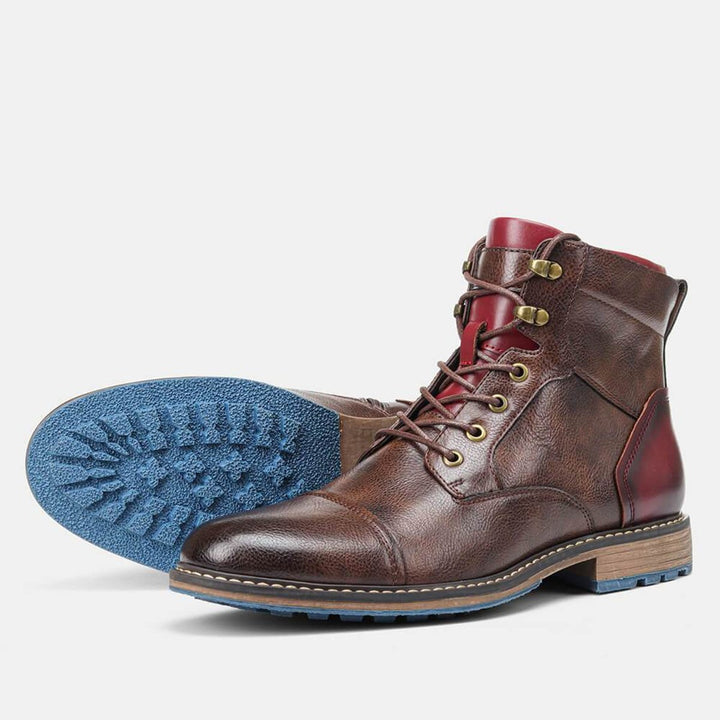 Men's Leather Lace-Up Cap-Toe Oxford Ankle Mens Boots