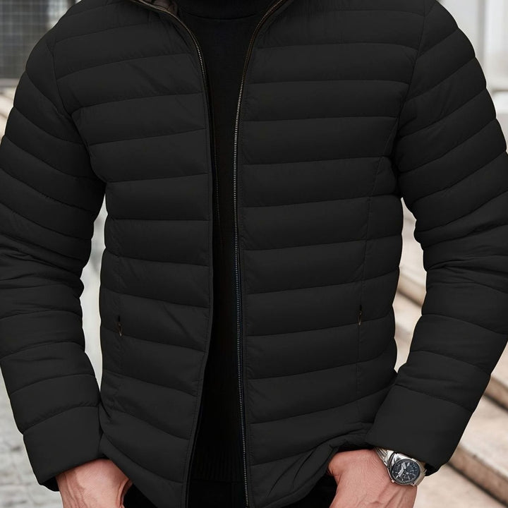 Men's Lightweight Quilted Puffer Jacket Zip-Up Windproof - Black