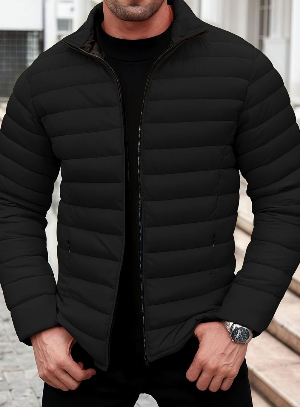 Men's Lightweight Quilted Puffer Jacket Zip-Up Windproof