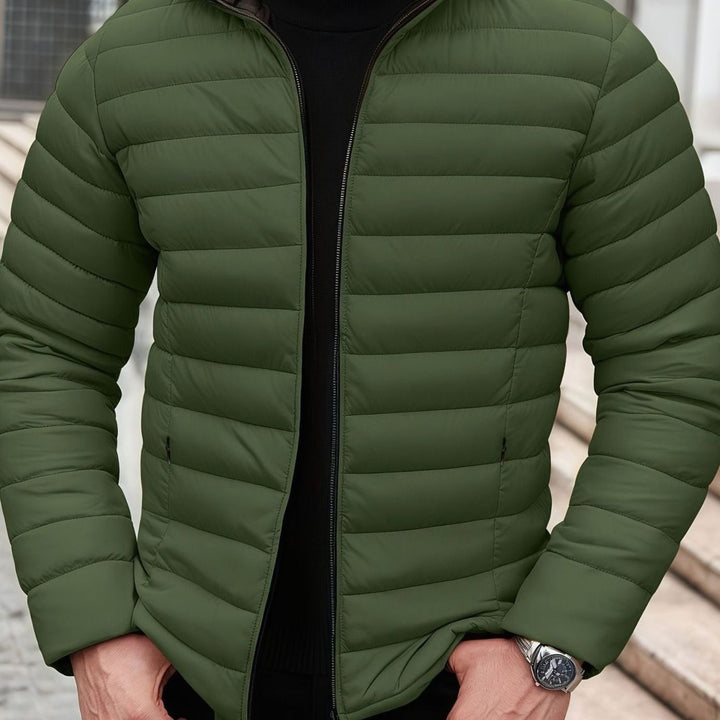 Men's Lightweight Quilted Puffer Jacket Zip-Up Windproof - Green