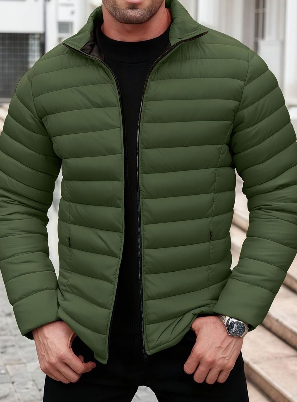 Men's Lightweight Quilted Puffer Jacket Zip-Up Windproof
