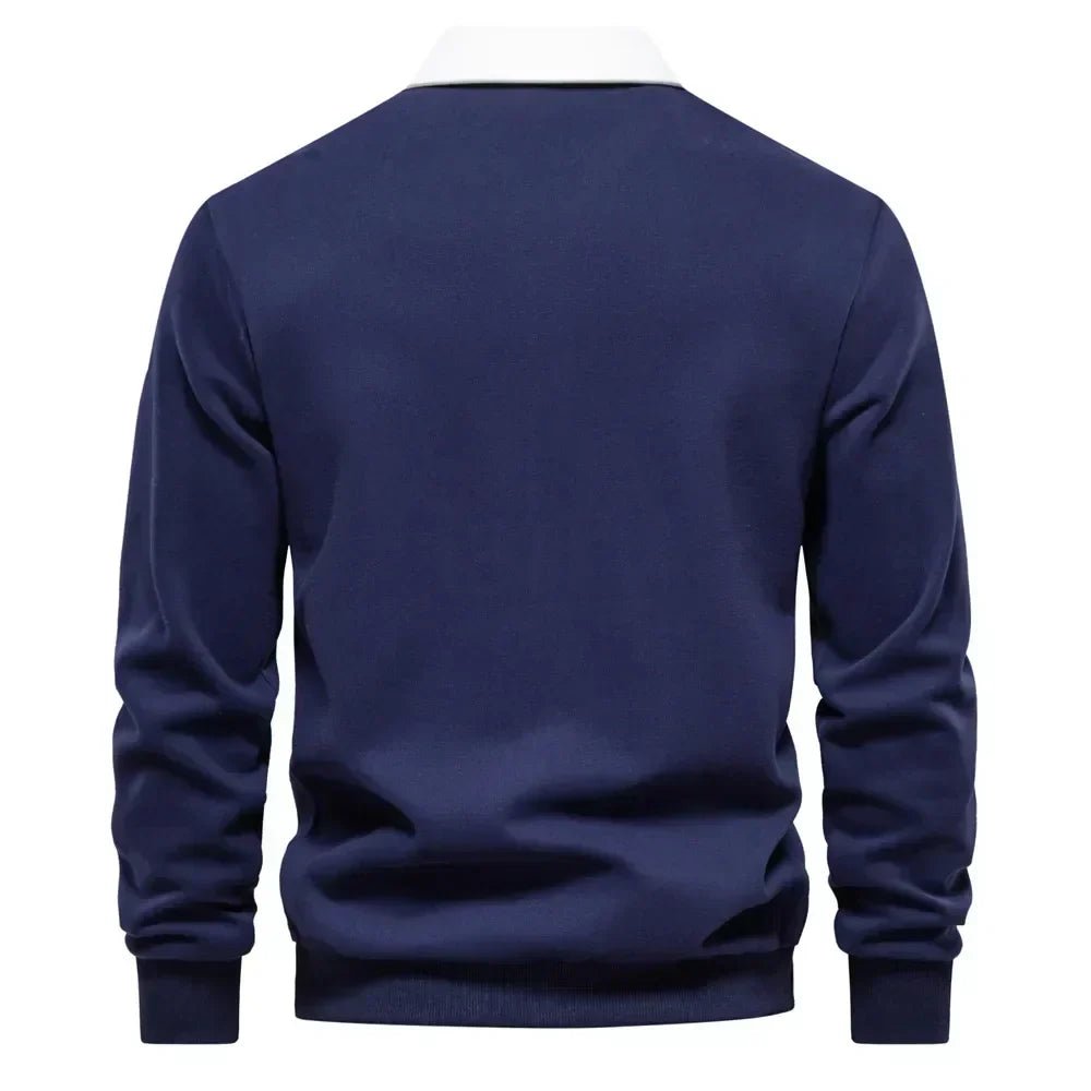 Men's Long-Sleeve Cotton-Blend Contrast Collar Golf Polo Sweater