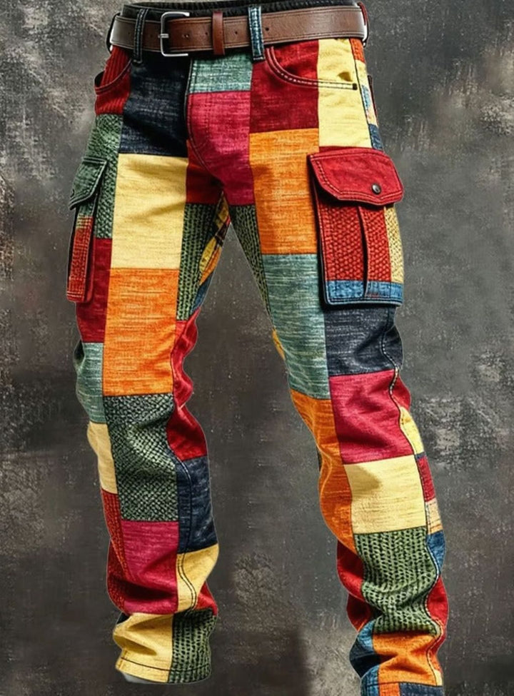 Men's Multicolor Patchwork Regular-Fit Cargo Pants - Multicolor