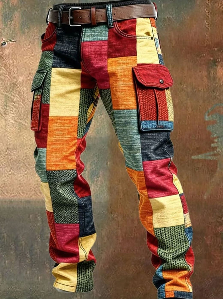 Men's Multicolor Patchwork Regular-Fit Cargo Pants