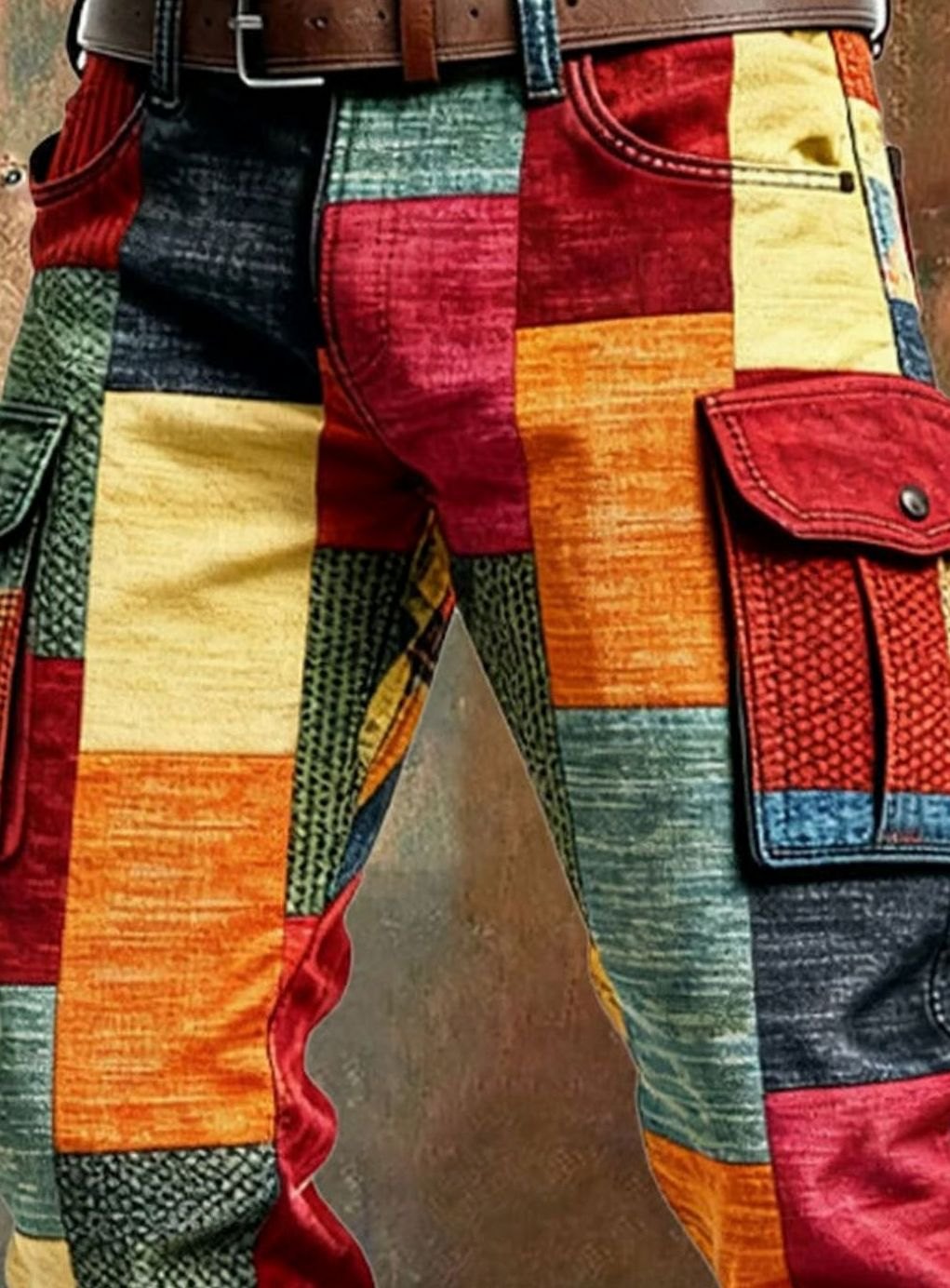 Men's Multicolor Patchwork Regular-Fit Cargo Pants