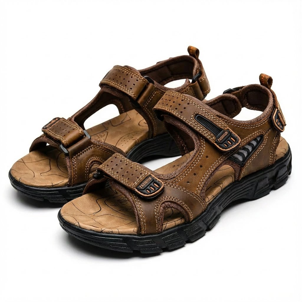 Men's Open-Toe Velcro-Strap Outdoor Trekking Sandals - Marrón