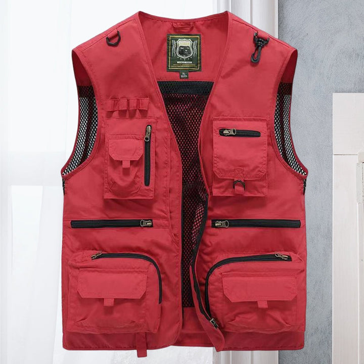 Men's Outdoor Multi-Pocket Mesh-Back Tactical Mens Gilet - Red