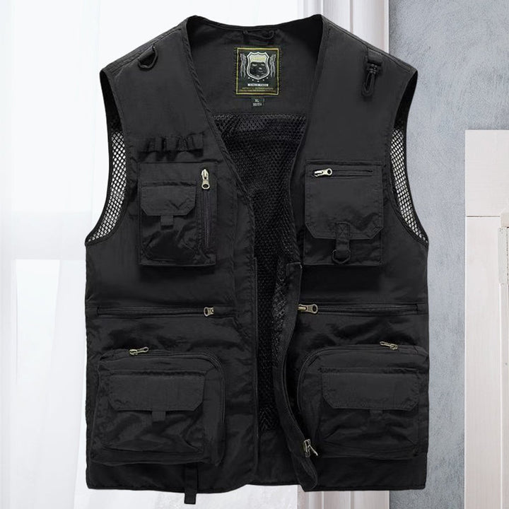 Men's Outdoor Multi-Pocket Mesh-Back Tactical Mens Gilet - Black