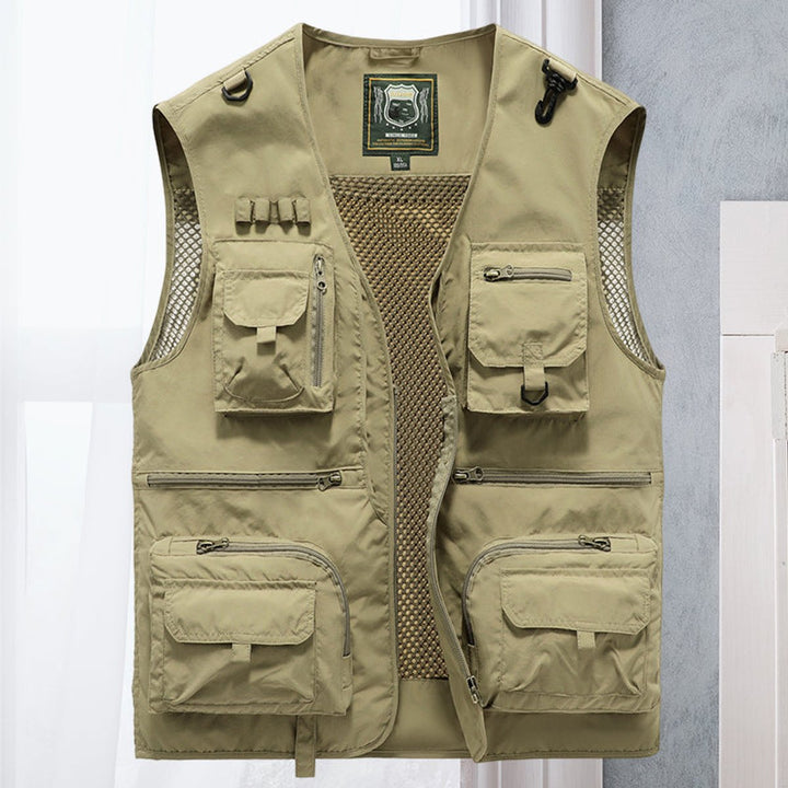 Men's Outdoor Multi-Pocket Mesh-Back Tactical Mens Gilet - Khaki