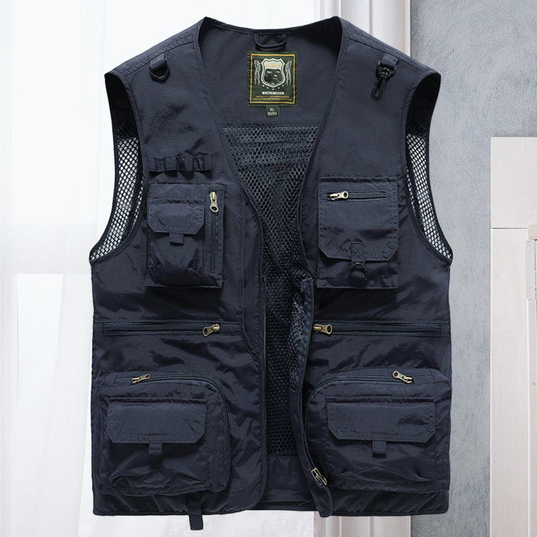 Men's Outdoor Multi-Pocket Mesh-Back Tactical Mens Gilet - Navy Blue