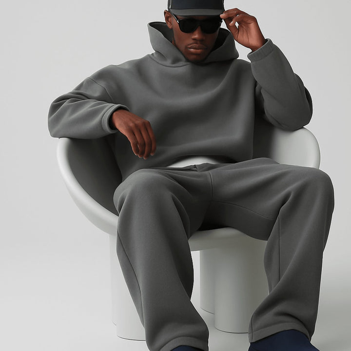 Men's Oversized Fleece Hoodie Jogger Tracksuit Set - Dark Gray