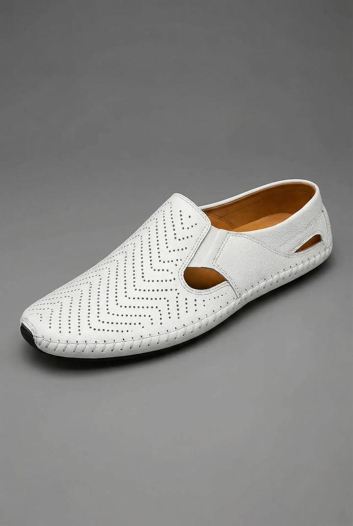 Men's Perforated Slip-On Breathable Casual Loafers - White