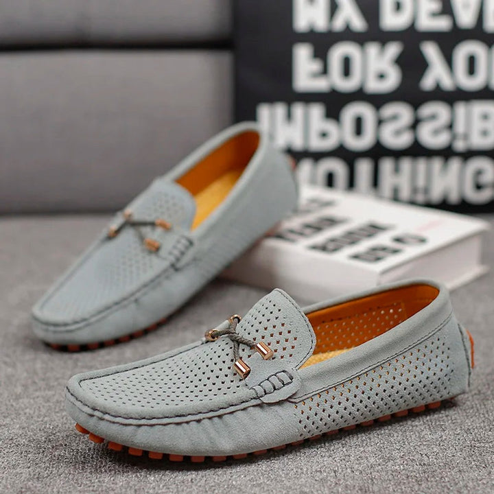Men's Perforated Suede Slip-On Breathable Driving Loafers