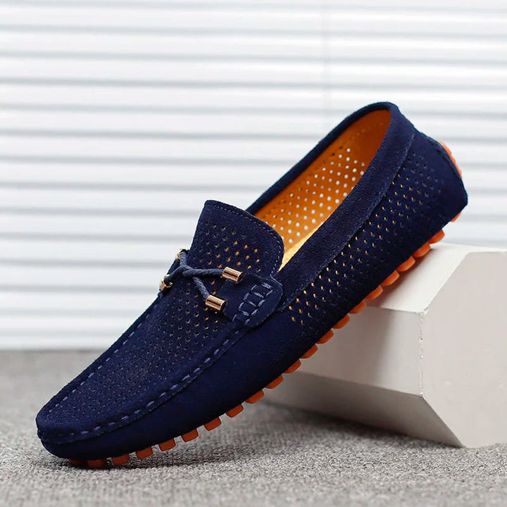 Men's Perforated Suede Slip-On Breathable Driving Loafers - Blue