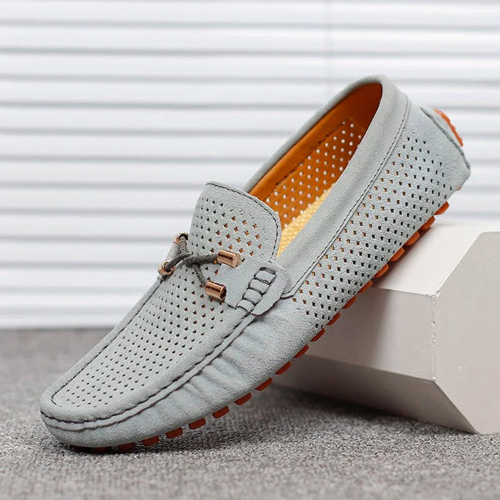 Men's Perforated Suede Slip-On Breathable Driving Loafers - Gray