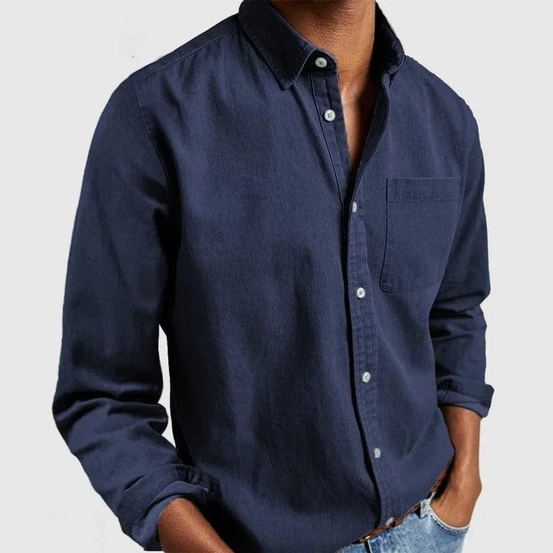 Men's Premium-Fit Long-Sleeve Button-Down Casual Shirt - Navy Blue