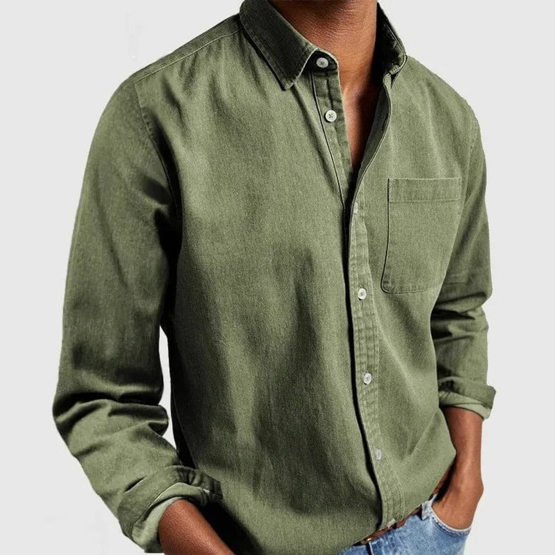 Men's Premium-Fit Long-Sleeve Button-Down Casual Shirt - Green