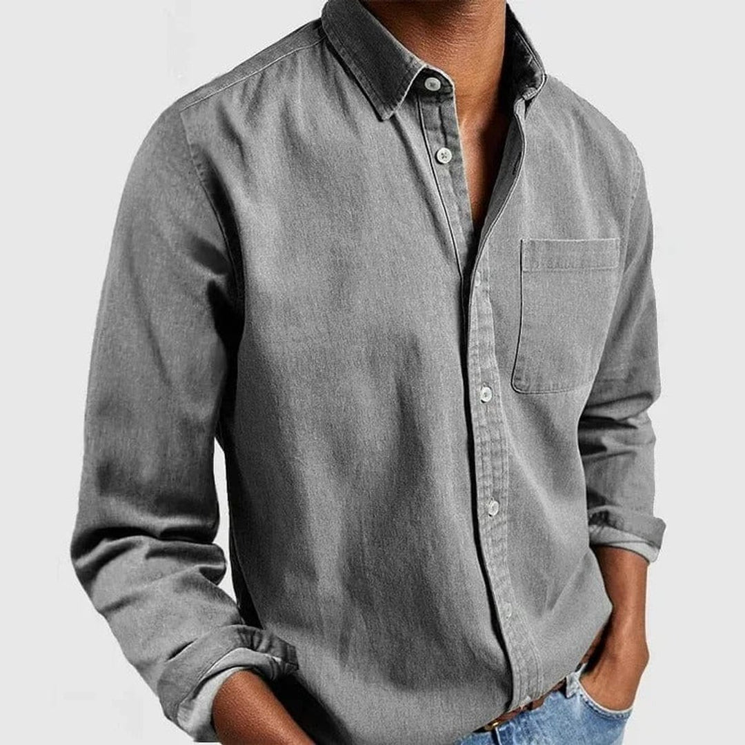 Men's Premium-Fit Long-Sleeve Button-Down Casual Shirt - Gray