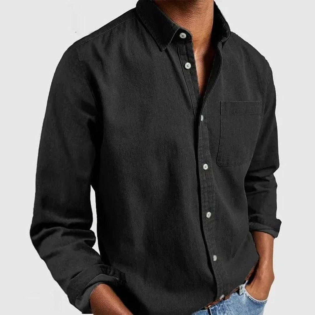 Men's Premium-Fit Long-Sleeve Button-Down Casual Shirt - Black