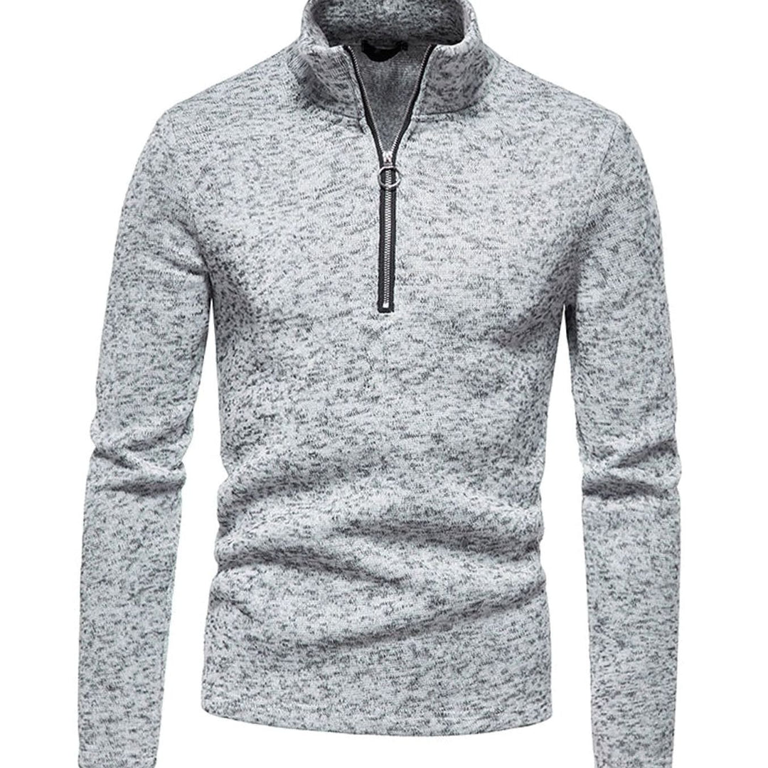 Men's Quarter-Zip Mock Neck Fine Knit Pullover Sweater - Light Gray