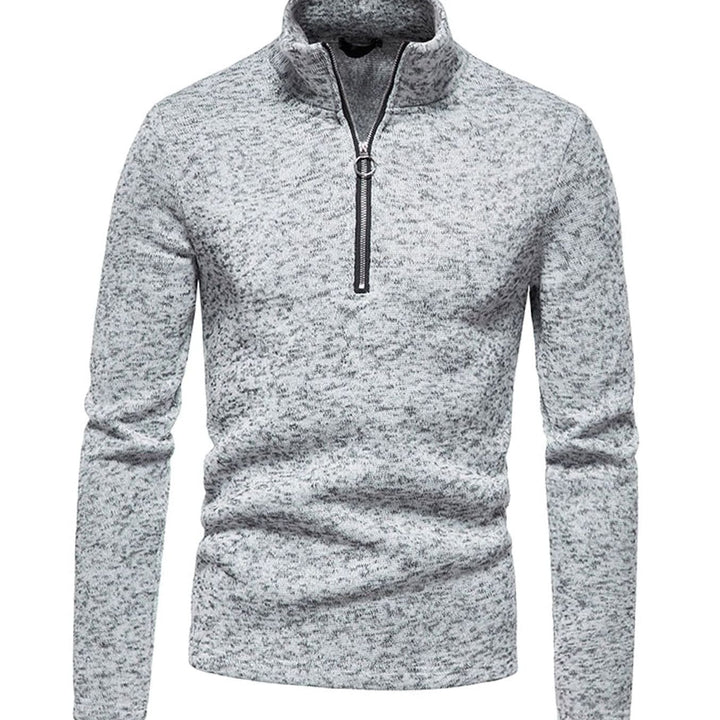 Men's Quarter-Zip Mock Neck Fine Knit Pullover Sweater - Light Gray