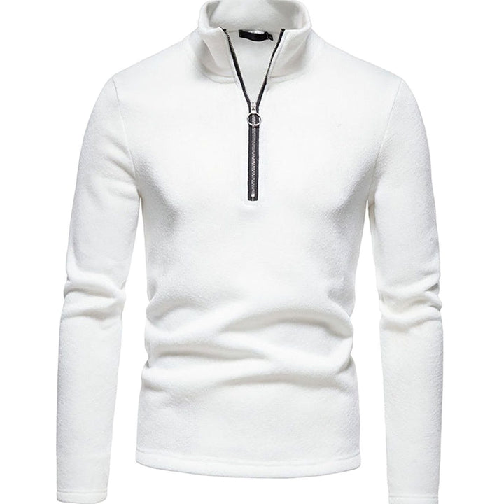 Men's Quarter-Zip Mock Neck Fine Knit Pullover Sweater - White