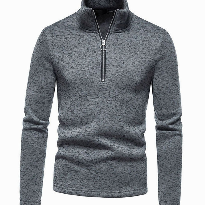 Men's Quarter-Zip Mock Neck Fine Knit Pullover Sweater - Dark Gray